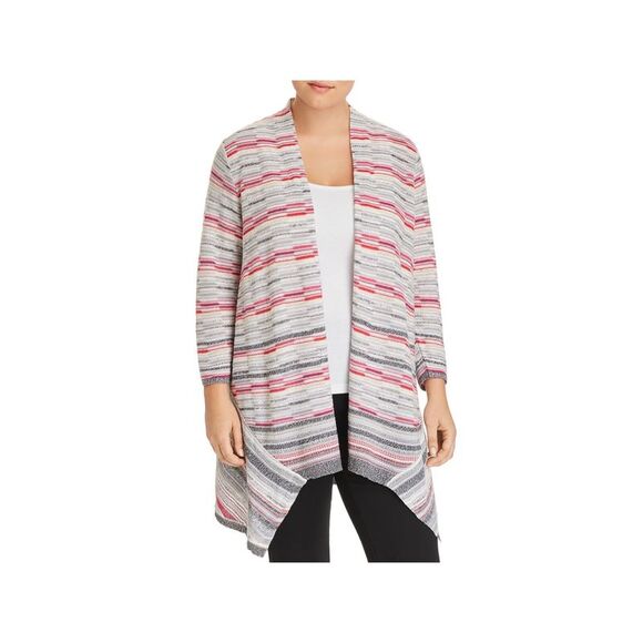 NIC+ZOE Tops - NIC+ZOE Womens Gray Striped 3/4 Sleeve Open Cardigan Wear To Work Top Plus 3X